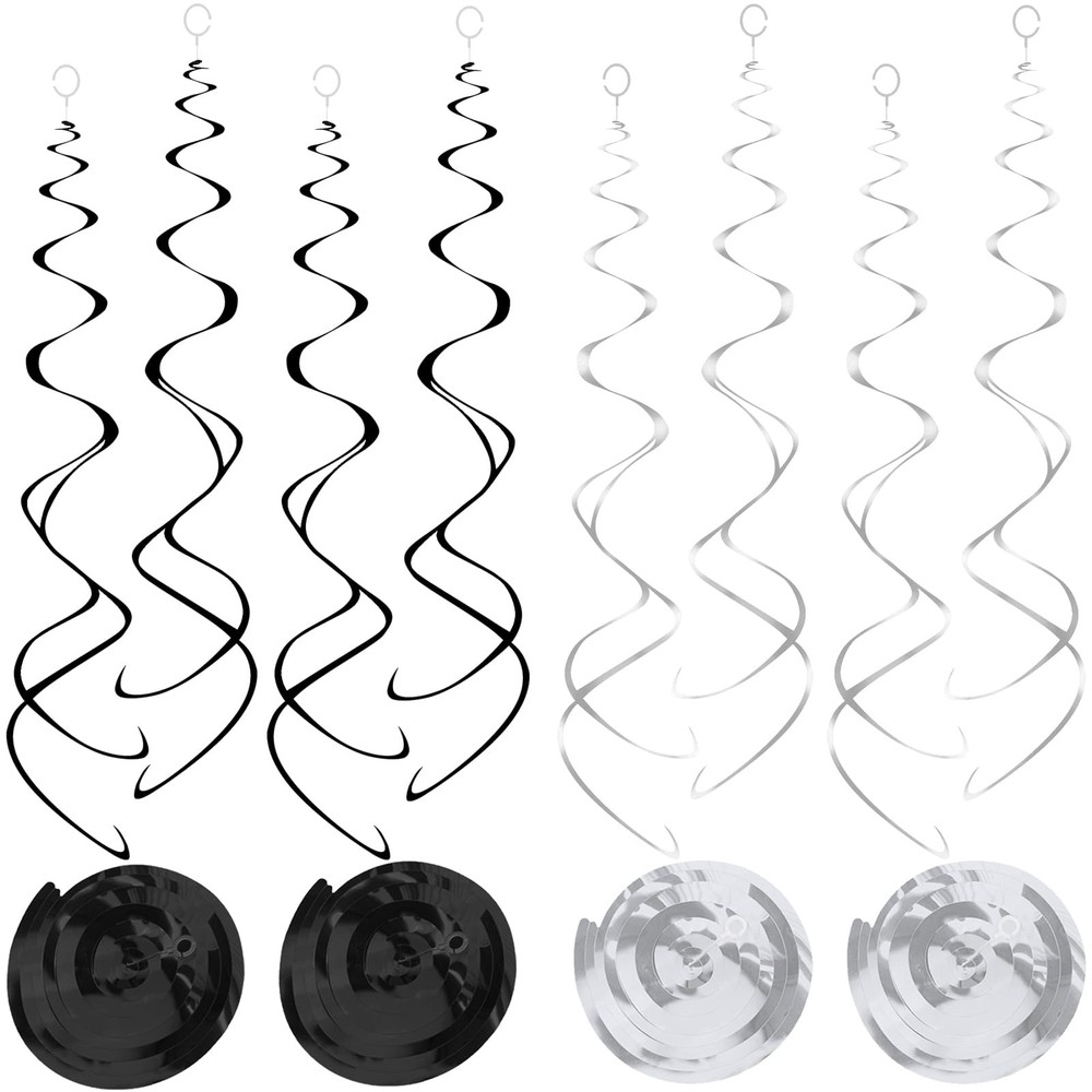 30 PCS Hanging Swirl Decorations Black Silver Party Streamers Ceiling 24 Inch