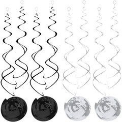 30 PCS Hanging Swirl Decorations Black Silver Party Streamers Ceiling 24 Inch