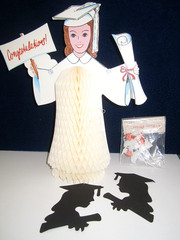 Vintage New Honeycomb Tissue Graduation Girl Centerpiece 11.5” Cutouts Cake Dec