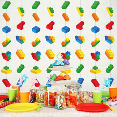 8Pcs Building Blocks Garlands Colorful Brick Hanging Ceiling Decorations Banner