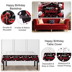 Black and Red Birthday Decorations for Men Women Boys Girls, Black and Red