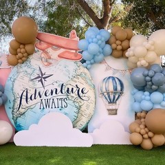 Time Flies Balloon Garland Arch Kit, 155pcs Brown Blue Beige and Airplane Clo…