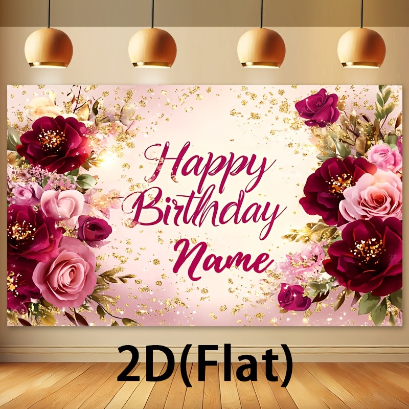 2D Flat Banner Custom Personalized ‘Happy Birthday’ Flowers Background Cloth ☋