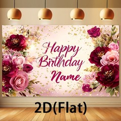 2D Flat Banner Custom Personalized ‘Happy Birthday’ Flowers Background Cloth ☋