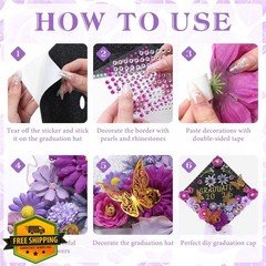 Harsever 48Pcs Graduation Cap Decor Kit Lavender Flower Butterfly