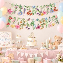 2Pcs Spring Wildflower Party Hanging Decorations, Watercolor Floral Banners S…