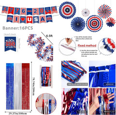 30pc Patriotic Party Decoration Set, Red White & Blue Paper Fans & Banners