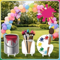 Large Paint Party Decorations – Colorful Art Cardboard Cutouts – 4 Paintings