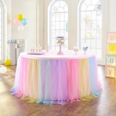 72in Rainbow Tulle Table Skirts Rectangle Tables 6/4ft 2-Layer Pastel Color
