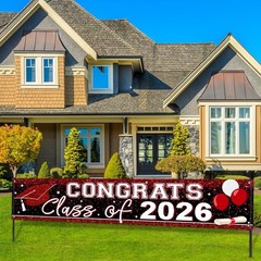 Large Congrats Class of 2026 Banner Red Backdrop Graduation 2026 Yard Sign fo…
