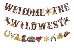 9 Pcs Wild West Party VBS Decor-Wagon Wheels, Bandana Pennants, Faux Barbed Wire