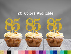 85th Birthday Cupcake Toppers Party Decorations (SET of 12) 20 Colors Available