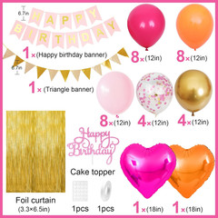 Pink Orange Party Decorations,Birthday Decorations with Hot Pink Orange Gold Bal