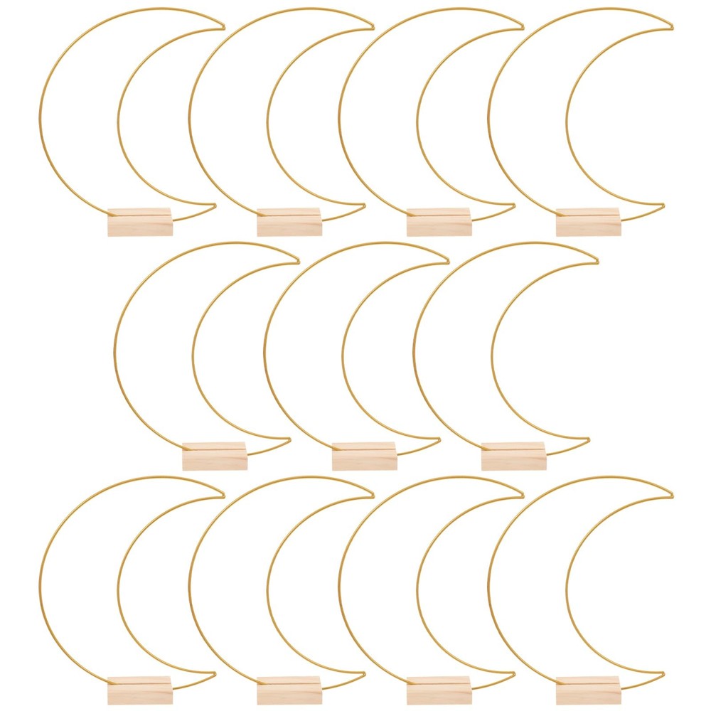 Metal Floral Hoops: Moon Table Decoration Set with Wooden Stands 10.23X7.87 I…