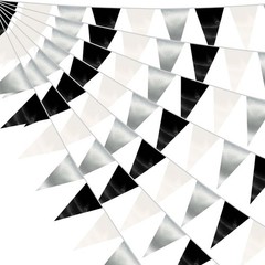64FT Black White Silver Triangle Pennant Banner Flag Metallic Fabric Bunting …