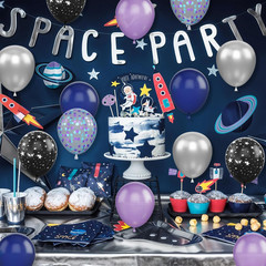 Outer Space Balloons,30Pcs 12Inch Galaxy Blue Purple Balloon Metallic Purper Sil