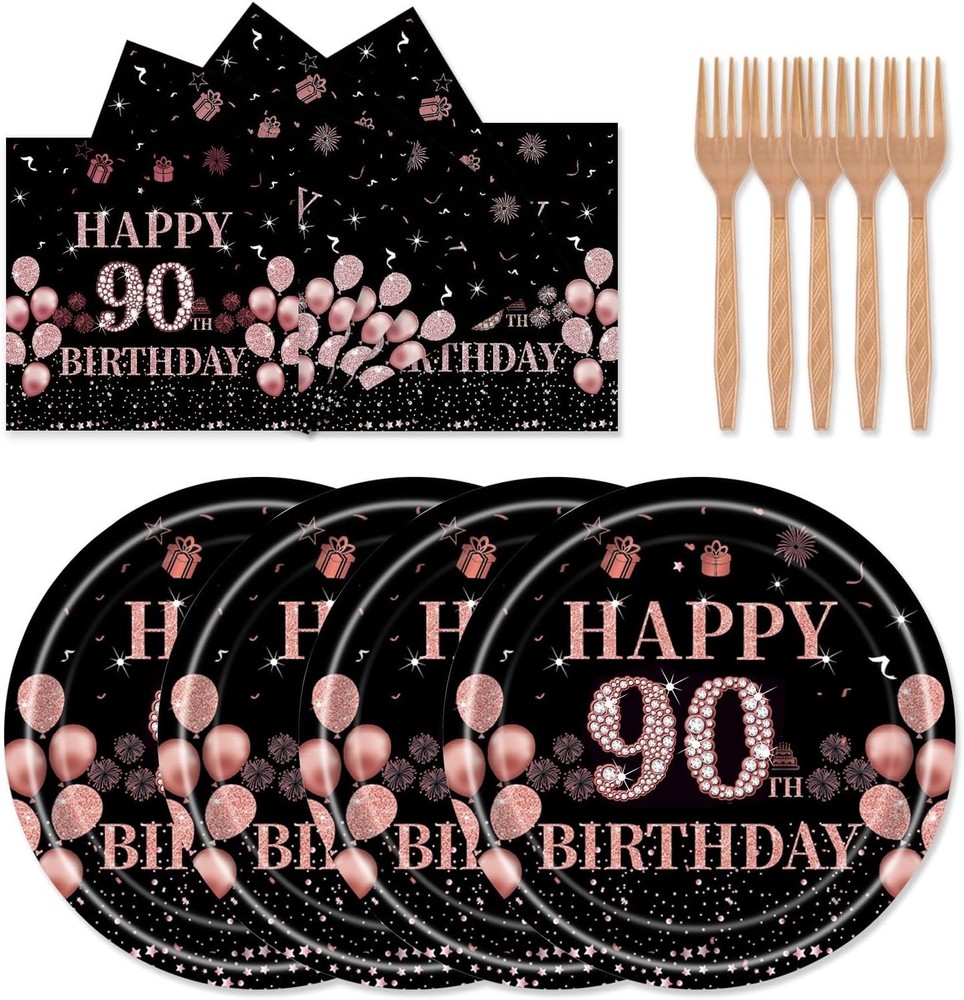 90th Birthday Snack/Dessert Disposable (Plates, Napkins, Forks)