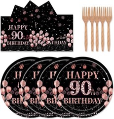 90th Birthday Snack/Dessert Disposable (Plates, Napkins, Forks)