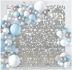 Silver Shimmer Wall Party Backdrop 6ft x 6ft 36pc Square Sequin Shimmer Backdrop