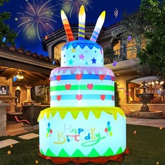 Giant 6FT Birthday Cake Inflatable – Yard Decor with Bright LED Lights