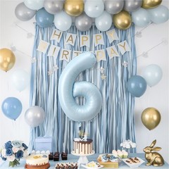 40 Inch 6 Balloon Number, Large Pastel Baby Sky Blue Foil Number 6 Balloons B…
