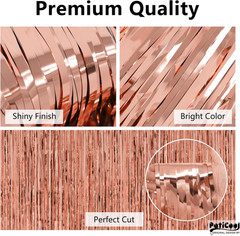 Thicken Rose Gold Tinsel Backdrop 4 Pack 13.2X8.2 FT, Foil Fringe Curtains, Birt