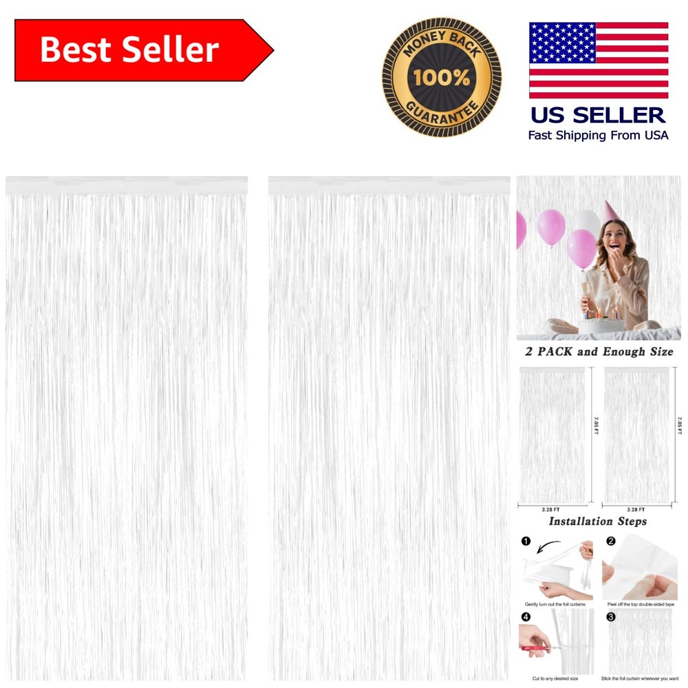 Versatile Metallic Foil Fringe Curtains – 2 Pack 3.28 x 7.05 Feet Backdrop