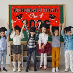 Durable 65″x32.7″ Red Graduation Backdrop – Perfect for Photos & Parties