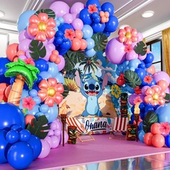 ALL-IN-1 Blue Alien Balloon Arch Kit with BONUS Palm Tree & Tropical Flowers for