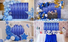 2 Pack 3.3 x 9.9 ft Dark Blue Foil Fringe Curtains Party Decorations, Blue