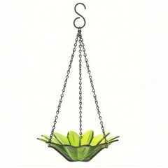 Blue Green Clear Daisy Pattern Hanging Bird Feeder for Patio Garden Decoration
