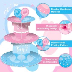 Faccito Gender Reveal Party Cupcake Stand Decorations, Blue and Pink 3 Tier Baby