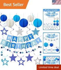 Blue Happy Birthday Decorations, Happy Birthday Banner with Honeycomb Balls, …