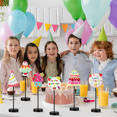 6 Pcs Birthday Table Decor, Happy Birthday Table Decorations with Double-Sided P