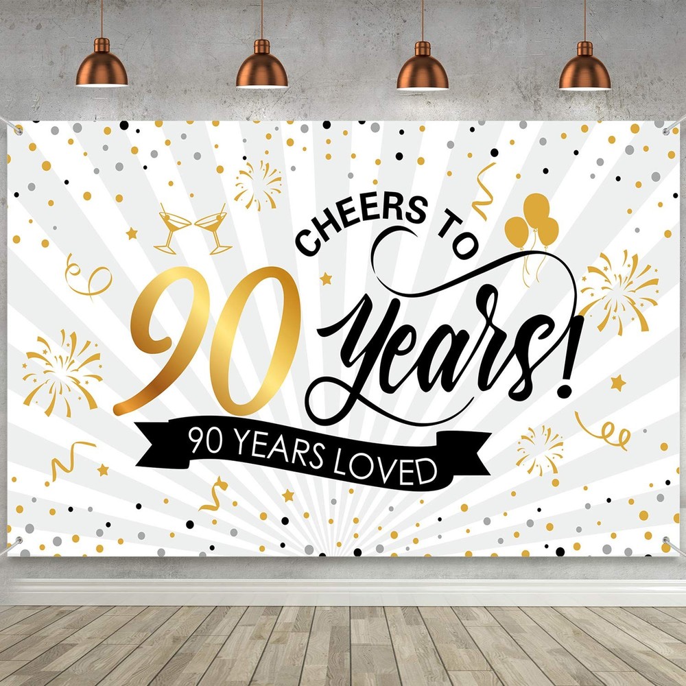 Blulu Happy 90Th Birthday Backdrop Background Banner Large Men Women 9