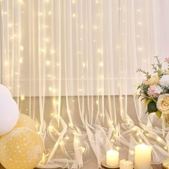Champagne Tulle Backdrop Curtain with Lights String for Parites Wedding 5x8ft