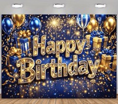 2D Flat Birthday Party Backdrop Featuring Golden Happy Birthday 75*100 Cm New
