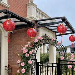Solar For Red Lantern Iron Hanging Light Outdoor Festive Garden Decoration New