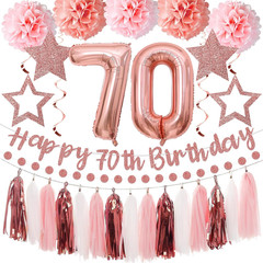 13Pcs 70Th Birthday Decorations for Girls, Pink Rose Gold Happy 70Th Birthday Ba