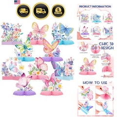 10 Pieces Butterfly Centerpieces for Tables Butterfly Birthday Party Spring H…