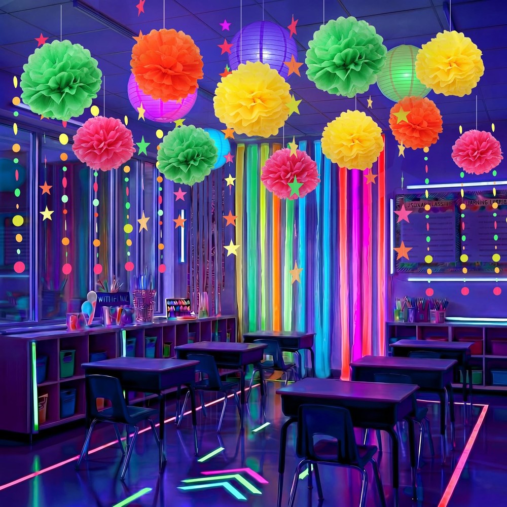 14 Pcs Neon Garland Streamers Black Light Neon Decorations Classroom Ceiling …