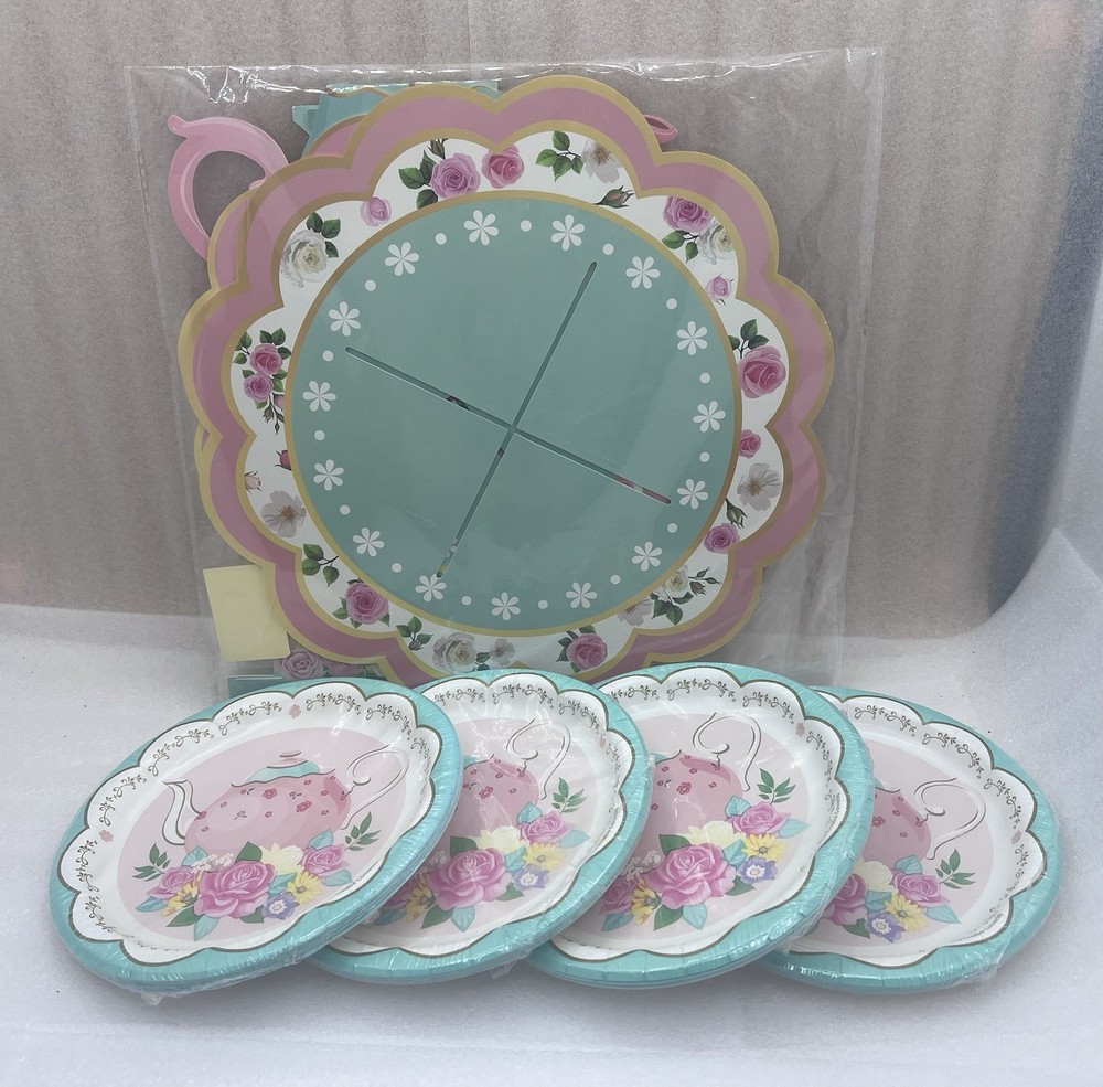 Floral Tea Birthday Party 3-Tier Cupcake Stand & (32pcs) 7in Paper Plates NEW