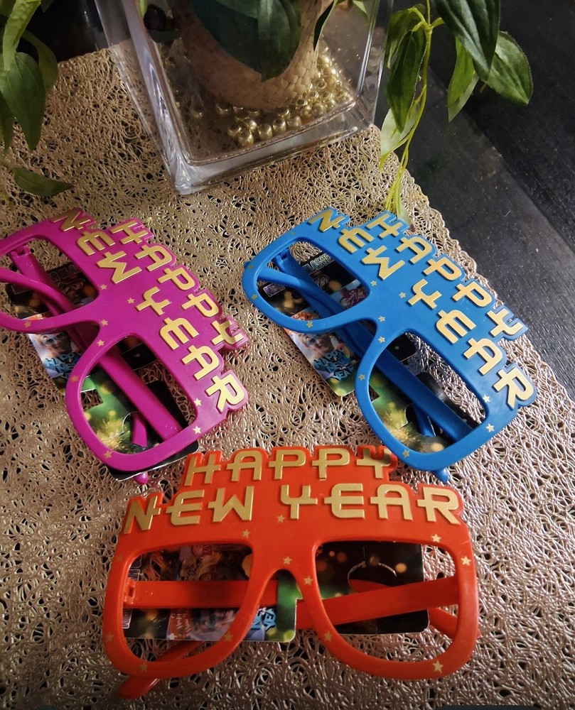 New Years Glasses Photo Booth Props Holiday Celebration 3 Pcs
