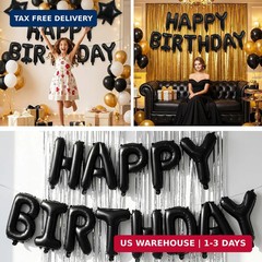 TONIFUL Black Happy Birthday Balloons Banner Decoration 16 Inch Mylar Foil Lette