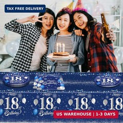 Blue 18th Birthday Decorations for Boys Girls Navy Blue Silver Happy 18th Birthd
