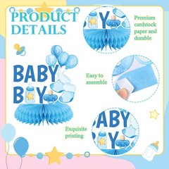 Centros de mesa de nido de abeja para baby shower de niño, decoración mesa azul