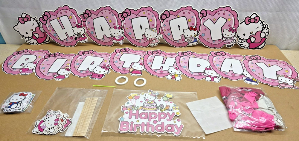 Hello Kitty Birthday Party Decorations Banner Balloons Stickers Cake Toppers
