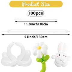 100Pcs White 260 Balloons, Skinny Long Balloon for Tying Balloon Arch Twistin…