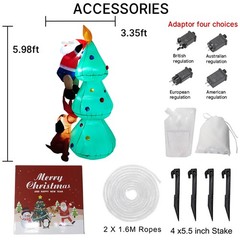 6ft Inflatable Christmas Tree LED Lights Blow up With Santa Claus & Dog Xmas
