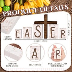 6 PCS He Is Risen Easter Table Decorations Wooden Cross Signs Scene Decor